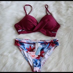 Cupshe Burgundy and blue bikini size XS NWT